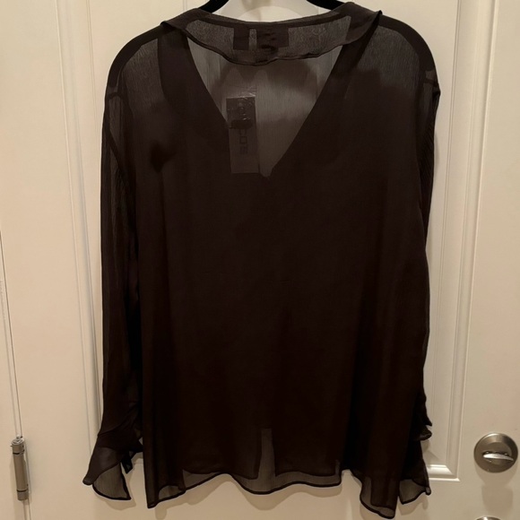 Chico’s silk ruffle top fudge color Flirt long sleeve top Size 2. - Picture 2 of 12